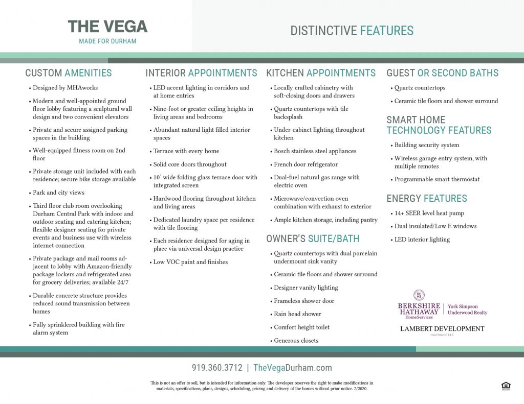 The Vega Included Features Flier